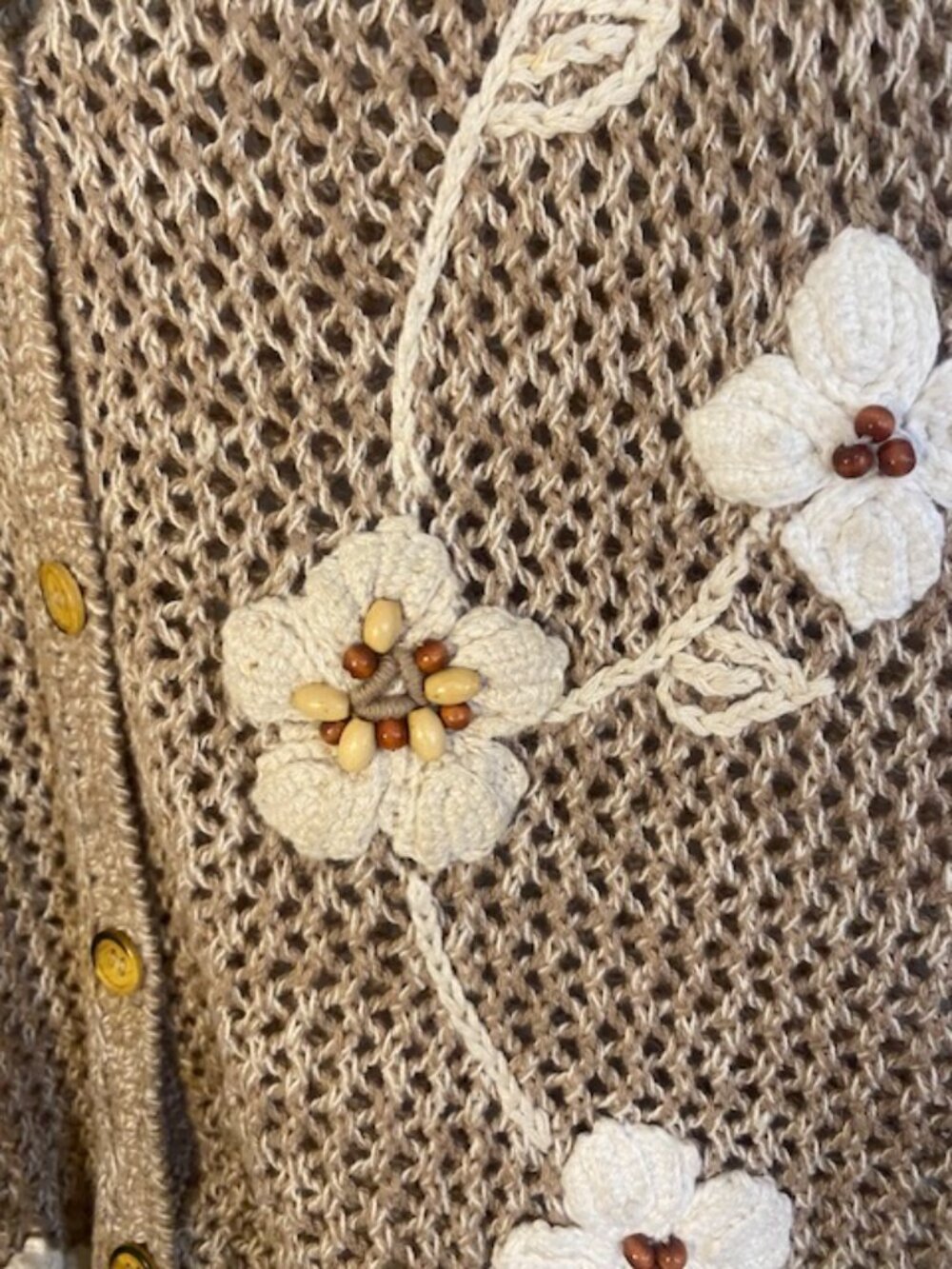 VTG Knit Vest Beaded embroidery Floral Brown Grandmacore Size Small - Picture 2 of 12